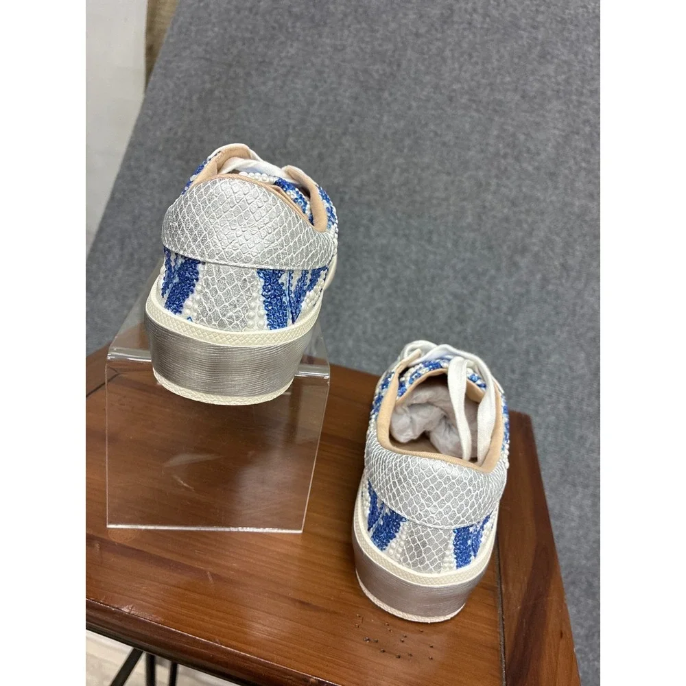 Betsey Johnson SB-DAMON Blue Floral Crystal Pearl Embellished Sneakers 7.5 NEW